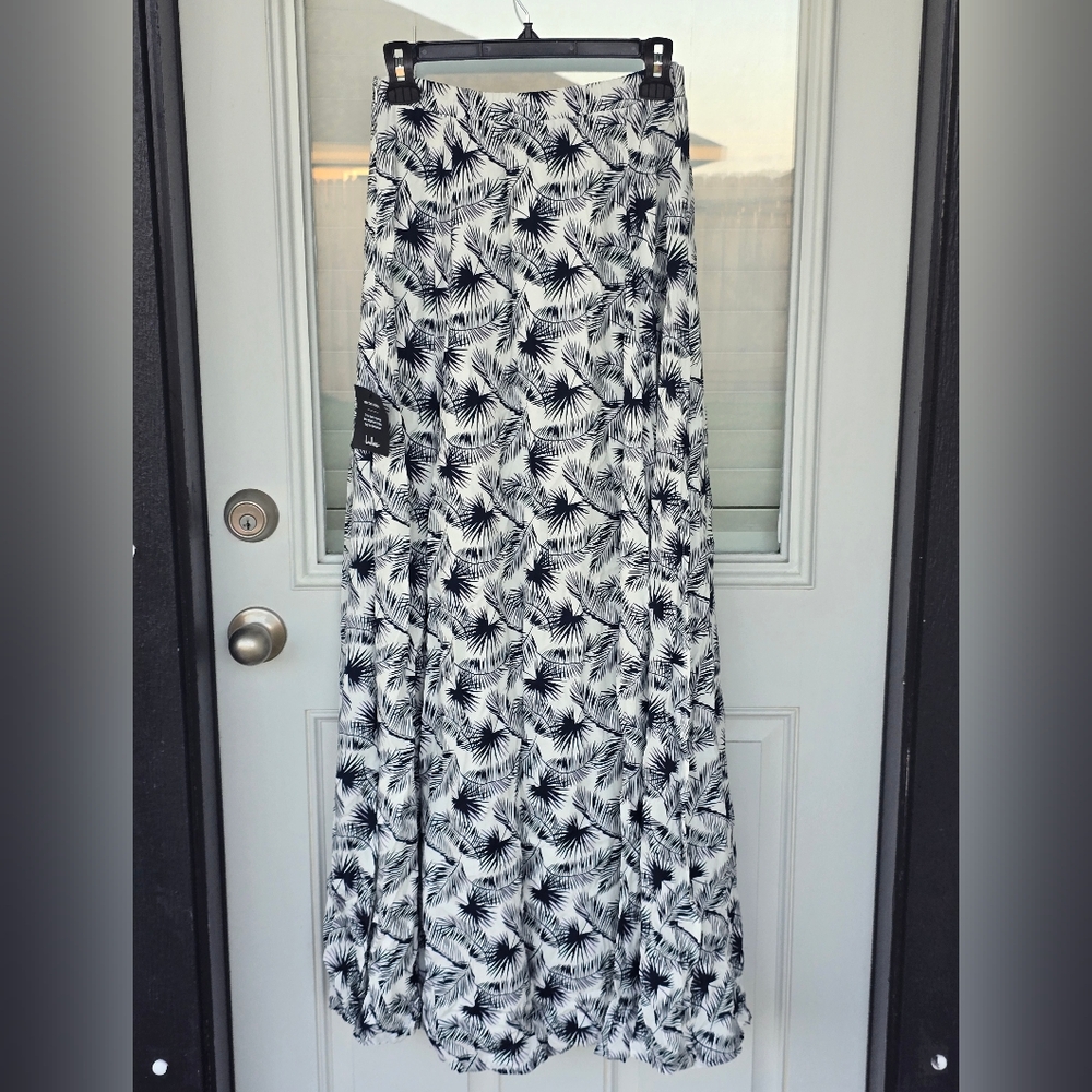 Lulus Floral Women Maxi Skirt Sz S Blue White Double Slits Hawaiian  Coastal New